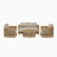 Meridian outdoor seating set top view with 2 seater sofa, two chairs, and round coffee table