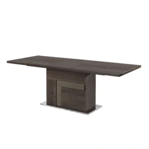 angled view of wooden dining table