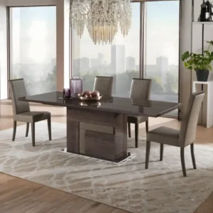 brown 6 seater dining set with beige chiars in modern room