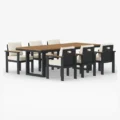 Quartz outdoor dining set with teak tabletop and black aluminum frame, 6 seater patio dining set