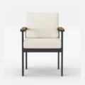 “Outdoor dining chair with white cushion and black aluminum frame, rust proof outdoor furniture chair