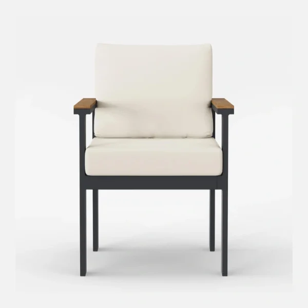 Quartz Dining Set - Chair (2) “Outdoor dining chair with white cushion and black aluminum frame, rust proof outdoor furniture chair