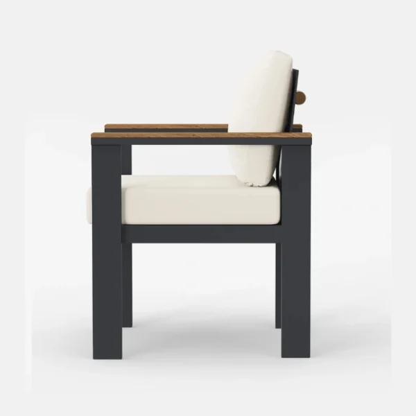 Quartz Dining Set - Chair (3) Side view outdoor patio dining chair with armrests, outdoor dining set with cushions