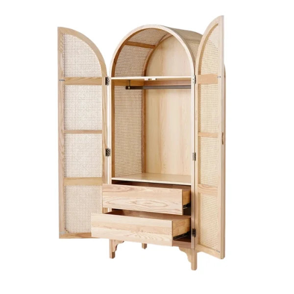 Rattanix Wardrobe (2) Rattanix rattan wardrobe open view showing hanging rail, shelves, and two drawers