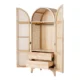 Rattanix rattan wardrobe open view showing hanging rail, shelves, and two drawers