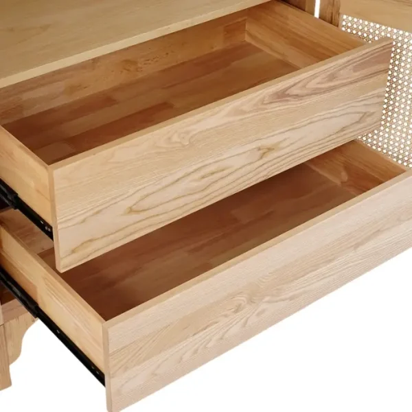 Rattanix Wardrobe (5)_ Rattanix wardrobe two drawers open, showing ash wood storage drawers inside