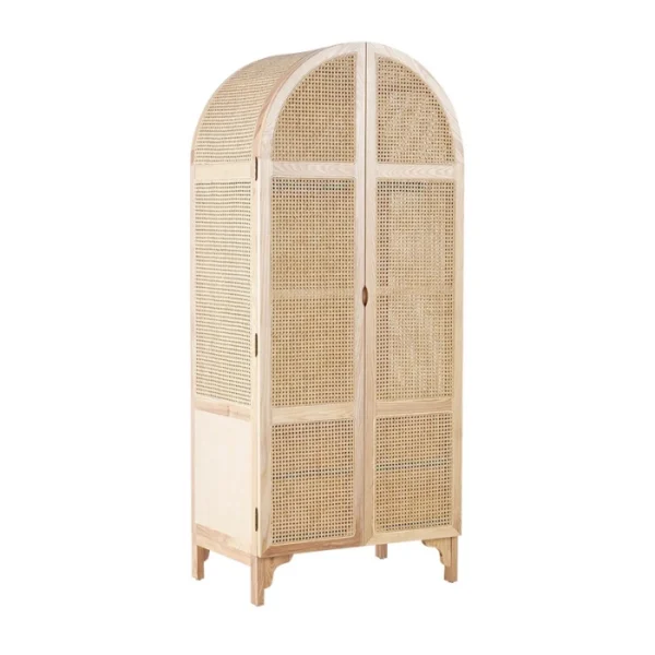 Rattanix Wardrobe Rattanix rattan wardrobe angled view showing arched profile, woven side panels, and wood legs
