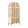 Rattanix rattan wardrobe angled view showing arched profile, woven side panels, and wood legs