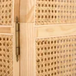 Close-up of cane panel, wood frame and metal hinge on the Rattanix Wardrobe