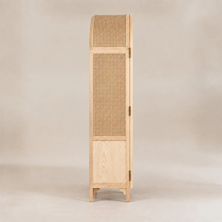 rattanix-wardrobe-side-profile-view. Side profile of the Rattanix Wardrobe showing its curved cane top and raised base