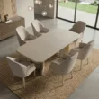 upper angled view of dining table with matching chairs