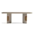 front view of beige table in white background