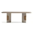 front view of beige table in white background