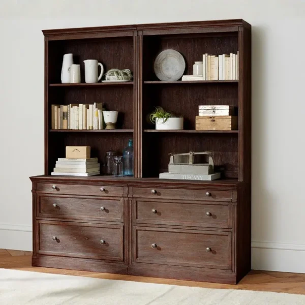Stalwart Bookcase Suit - Brown Wash (5)_ brown wooden bookshelf cabinet in simple background