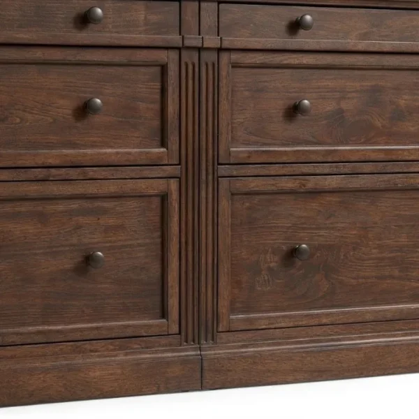 Stalwart Bookcase Suit - Brown Wash (6)_ close view showing middle flutted pannel between drawers
