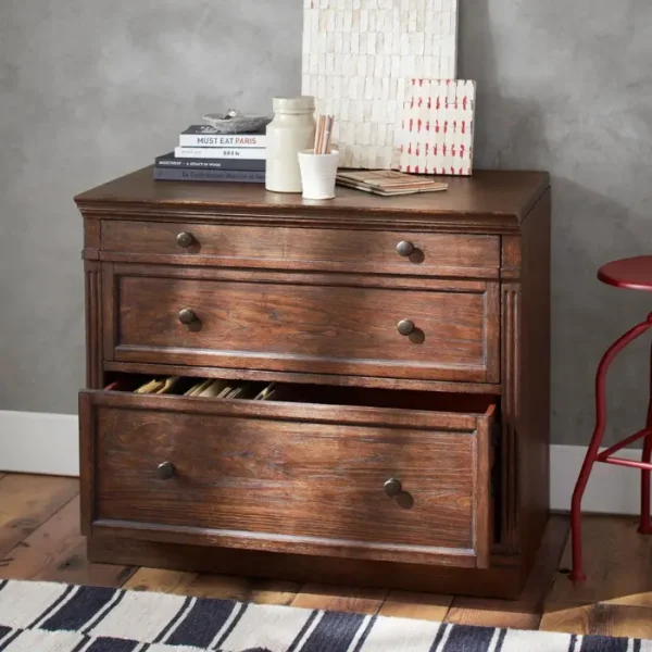 2 drawer brown file cabinet in room background