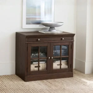 angled view of brown cabinet in modern room