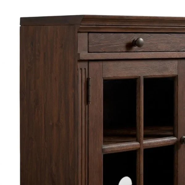 Stalwart Glass Door Cabinet - Brown Wash (6)_ close view of upper drawer of cabinet