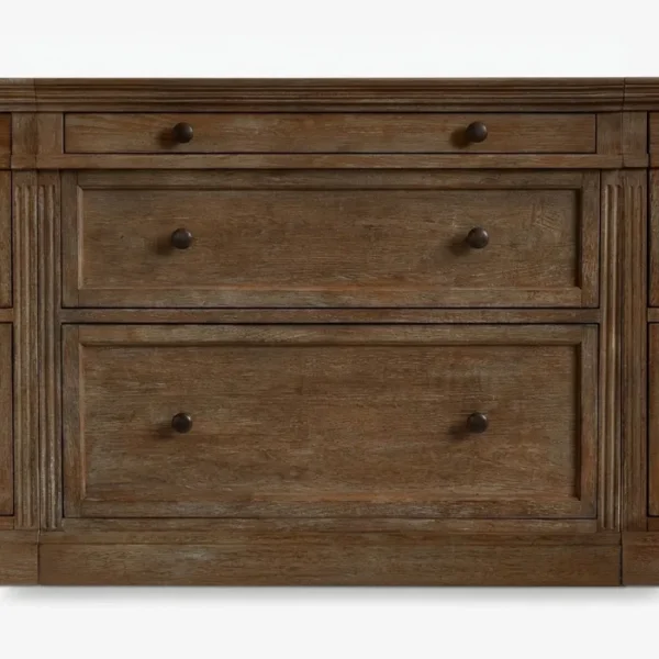 Stalwart Media Console - Grey Wash (12)_ mid close view showing middle drawers of console table