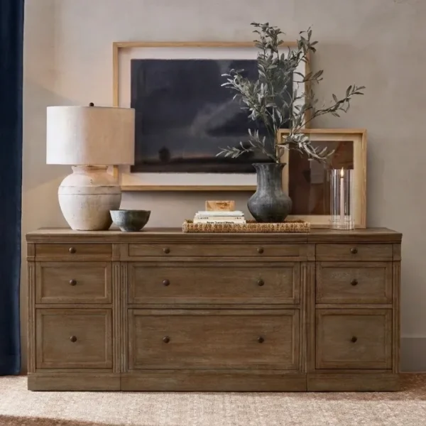 brown media console table in simple background