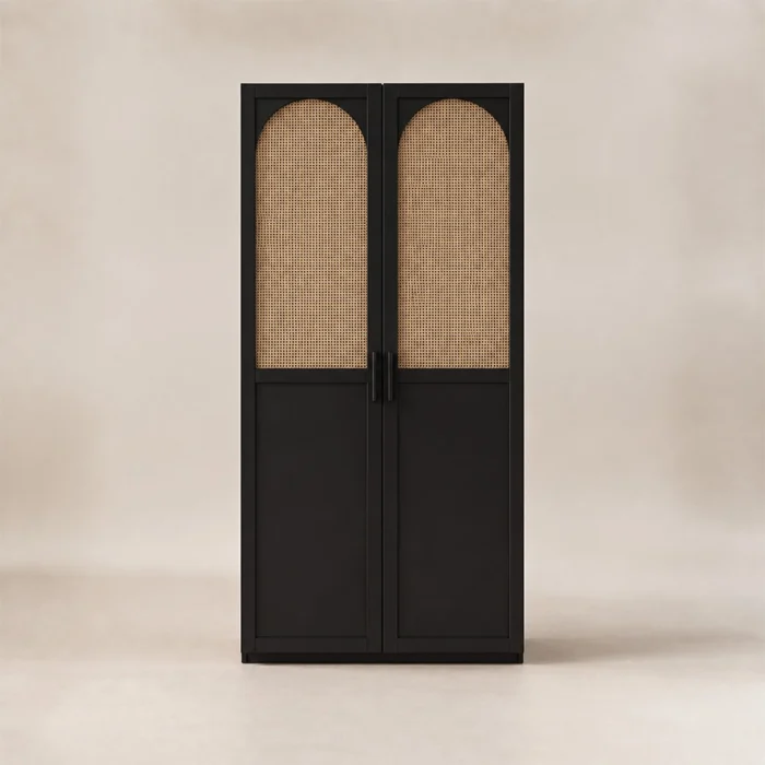Front view of 2-door Tressel wardrobe with arched cane panels