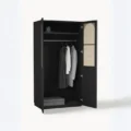 Open black cane wardrobe showing hanging rail and top shelf, 100cm wardrobe interior view.