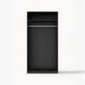 Interior front view of 100cm black wardrobe with hanging rod and upper storage shelf, doors removed