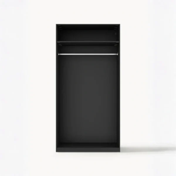 Tressel Wardrobe - 100cm (6) Interior front view of 100cm black wardrobe with hanging rod and upper storage shelf, doors removed