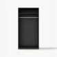 Interior front view of 100cm black wardrobe with hanging rod and upper storage shelf, doors removed