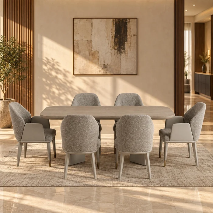 SoftPier 6-seater dining set arranged in a bright garden setting