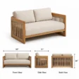 Meridian 2-seater sofa dimensions, 59 inches wide, 31 deep and 26 high