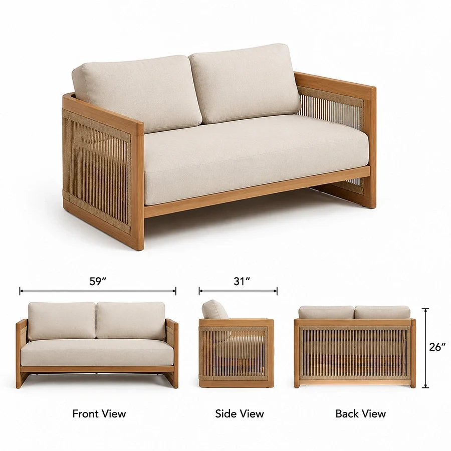 Meridian 2-seater sofa dimensions, 59 inches wide, 31 deep and 26 high