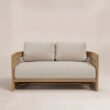 Front view of Meridian 2-seater outdoor sofa with neutral cushions