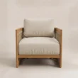 Front view of Meridian outdoor lounge chair with Teak frame and cushions