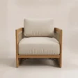 Front view of Meridian outdoor lounge chair with Teak frame and cushions