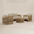 Meridian Teak and rope outdoor sofa set shown from an angled view