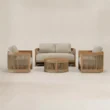 Meridian outdoor sofa set with 2-seater, two lounge chairs and round coffee table