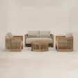 Meridian outdoor sofa set with 2-seater, two lounge chairs and round coffee table