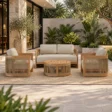 Meridian outdoor sofa set arranged on a contemporary garden patio