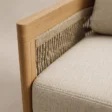 Close-up of solid Teak frame, woven rope and outdoor upholstery