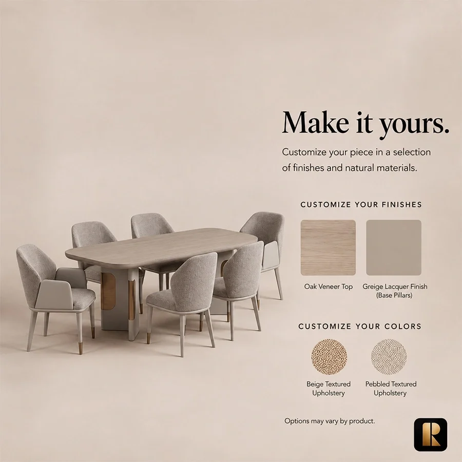 softpier-dining-set-customization-options-view. SoftPier dining set finish and upholstery customization options