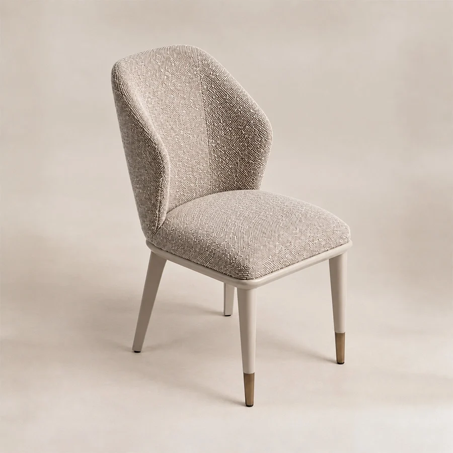 softpier-dining-side-chair-three-quarter-view. SoftPier dining side chair with curved upholstered back