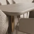 Close-up of the SoftPier Oak veneer tabletop edge and pedestal detail