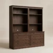 Stalwart Bookshelf Cabinet 70-inch Brown Wash shown from an angled front view