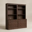 Stalwart Bookshelf Cabinet 70-inch Brown Wash shown from an angled front view