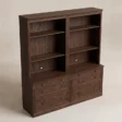 Elevated angle view of Stalwart Bookshelf Cabinet 70-inch in Brown Wash