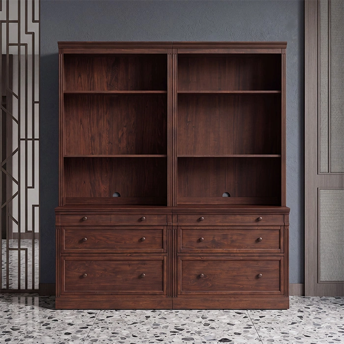 Stalwart Bookshelf Cabinet 70-inch in Brown Wash displayed in a contemporary interior