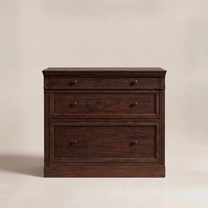 Stalwart File Cabinet in Brown Wash front view with two deep lateral drawers
