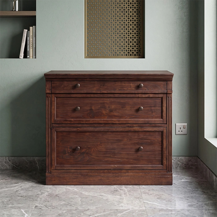 Stalwart File Cabinet in Brown Wash placed in a contemporary home office interior