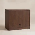 Rear view of the cabinet showing the finished back panel and cable-access opening.